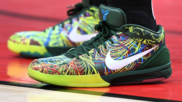 Portland Trail Blazers guard Ben McLemore wears the Nike Kobe 4 Protro.